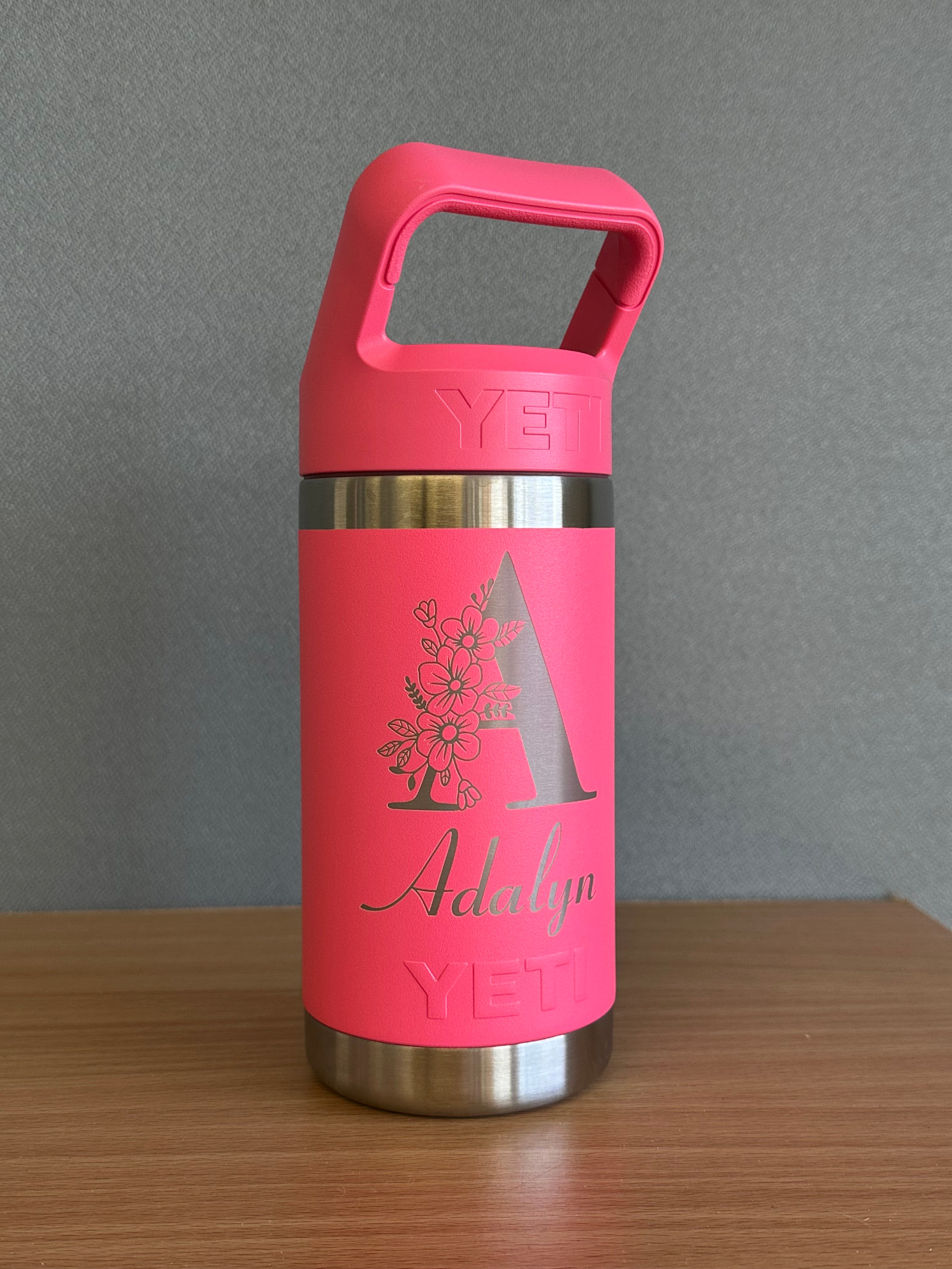 Custom Floral Letter Engraving (Water bottle, Mug or Can Cooler)